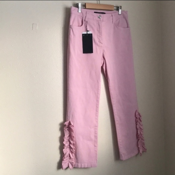 New Zara Light Pink Frilled Hem Trousers - Picture 5 of 7